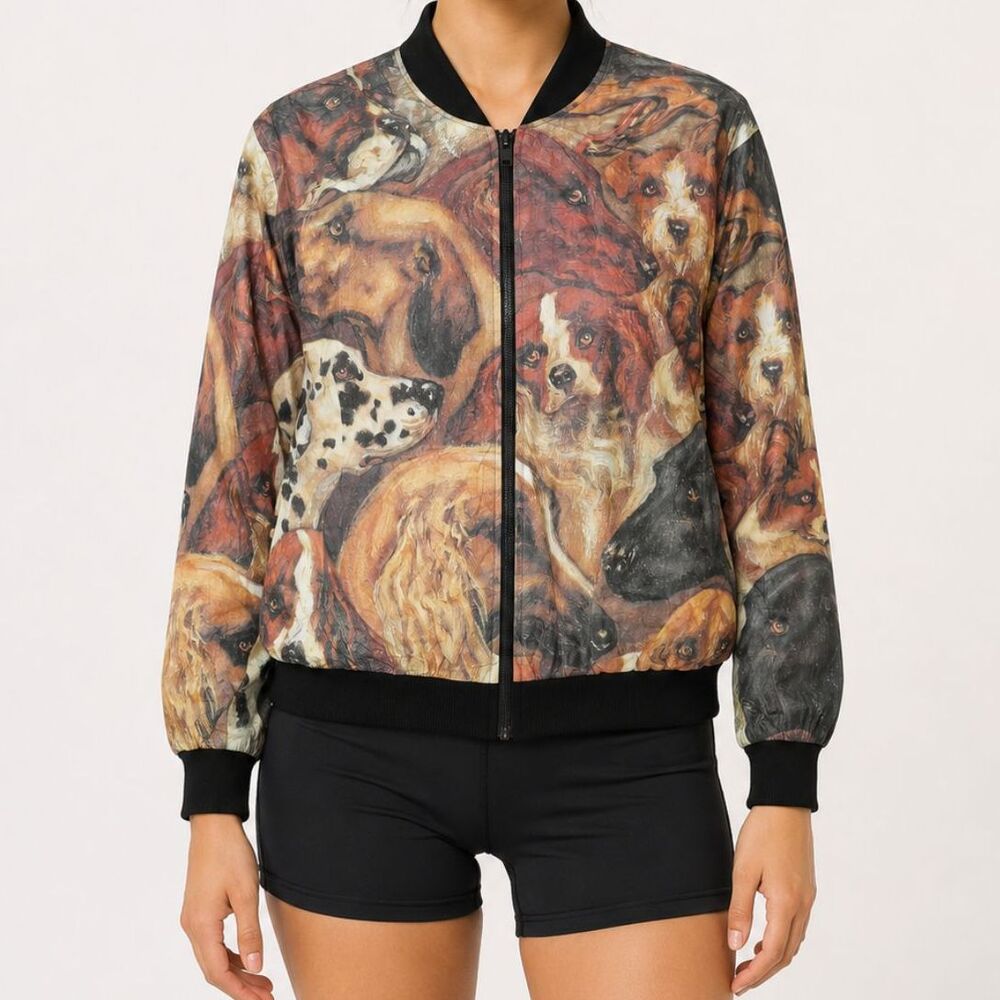 Vintage Dog Print Bomber Jacket Size Small 90s Novelty Jacket